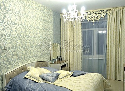 Шторы с ажурным ламбрекеном для спальни, бирюзовый цвет