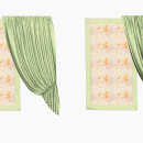 Римские шторы из тюля с отделкой из зеленой портьерной ткани